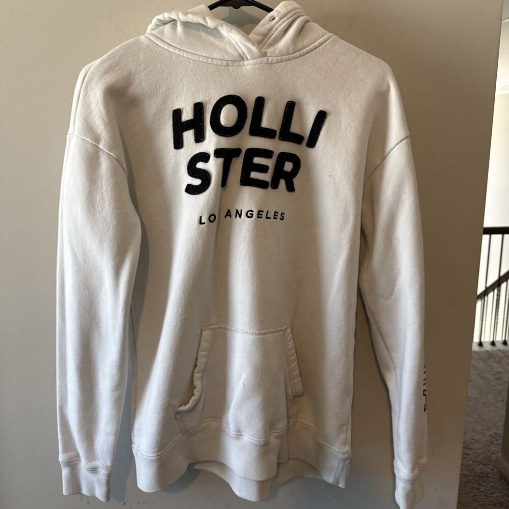 Hollister California Logo Hoodie Sweatshirt White/Navy Medium Y2K Retro - Picture 2 of 9